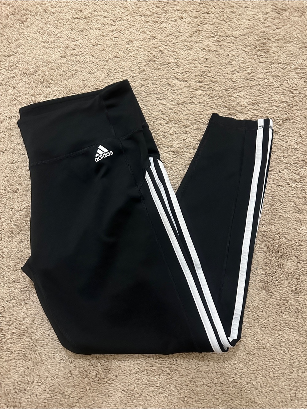 adidas Black Leggings with White Three-Stripe Side Detail